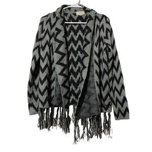 Cardigan Sweater Womens Size‎ Medium Open Front Black gray chevron PINK ROSE